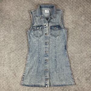 Cisono Denim Dress Womens Large Sleeveless Button Front Pockets 90s Y2K